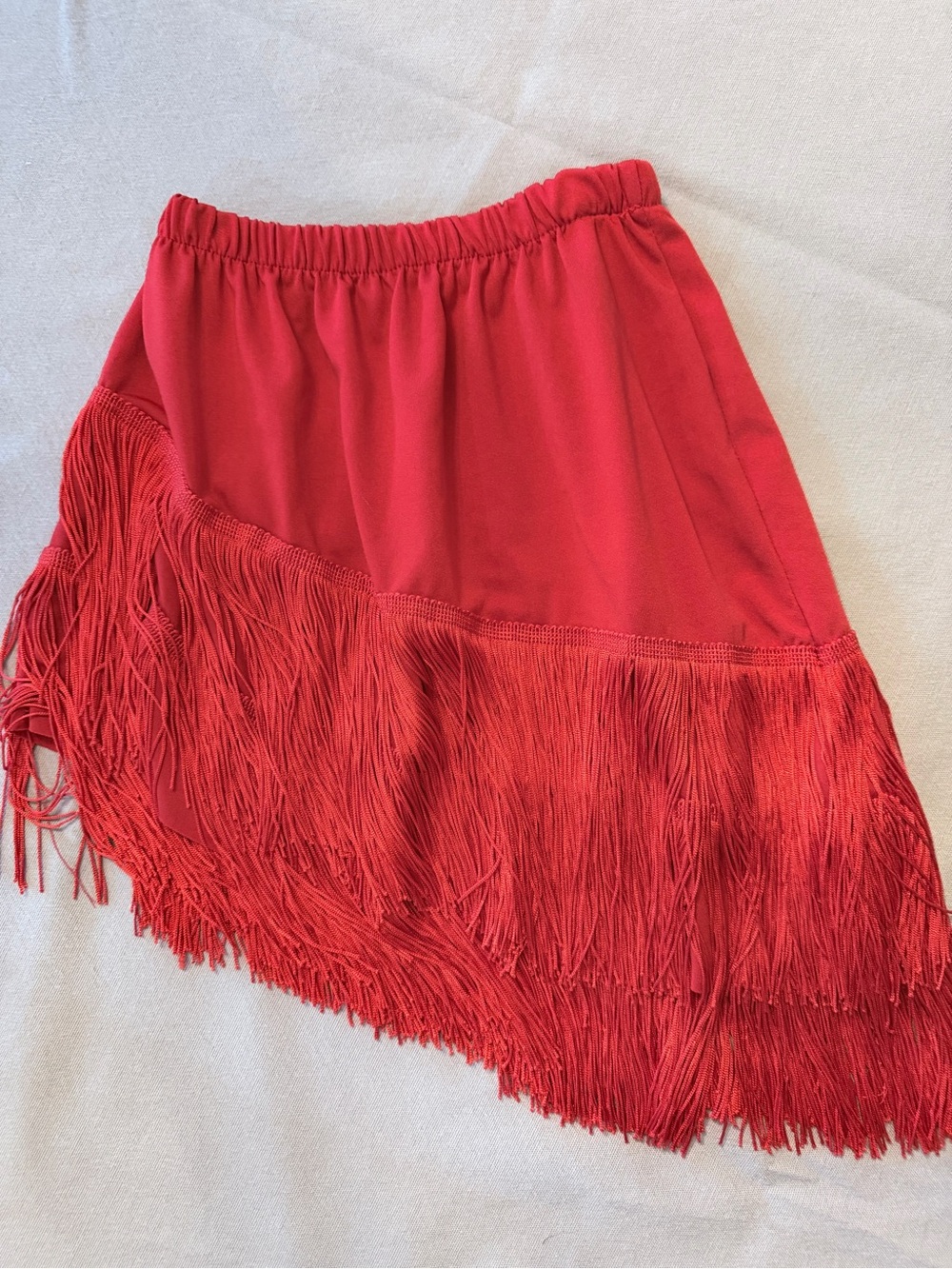 Red Fringe Asymmetrical Ballroom Skirt